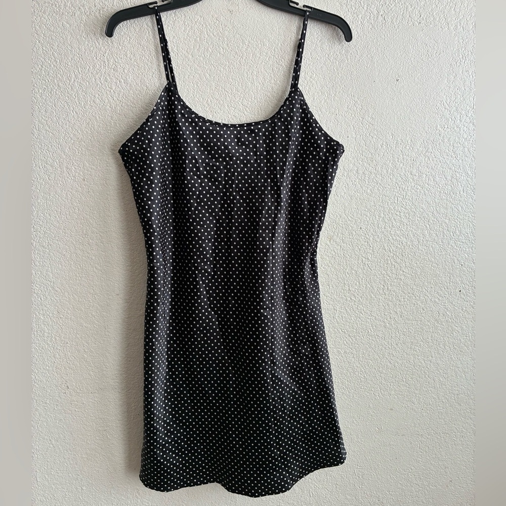 Vintage Y2K Sexy Satin Dotted  Black & White Gown Baby Doll Slit Dress L - Picture 5 of 13